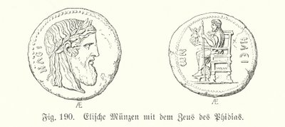 Ancient Greek coins from Elis bearing images of the Zeus of Phidias (engraving) 作者 德国学校