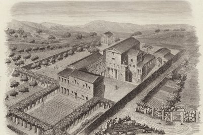 位于叙利亚Al-Barah的古希腊乡村房屋。Bilder-Atlas的插图（雕刻）。 作者 德国学校