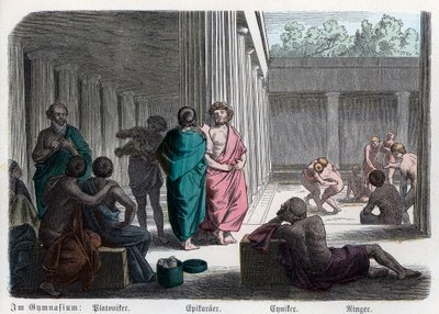 古代历史。希腊。柏拉图派、伊壁鸠鲁派和犬儒学派：竞技......（雕刻） 作者 德国学校