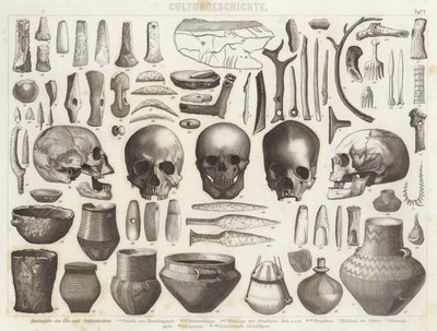 来自冰河和石器时代的手工艺品。 Bilder-Atlas 插图（雕刻） 作者 德国学校