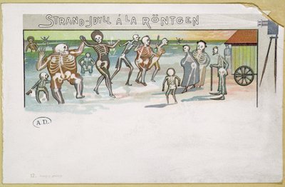 在Rontgen风格的海滩田园诗，关于X射线的卡通，c.1896-99（彩色雕刻） 作者 德国学校