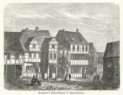 诗人弗里德里希·戈特利布·克洛普斯托克 (Friedrich Gottlieb Klopstock) 的出生地，德国奎德林堡（版画） 作者 德国学校