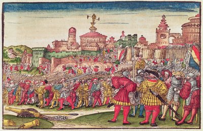 启示录，第二十五章，来自路德圣经，c.1530（彩色木刻） 作者 德国学校