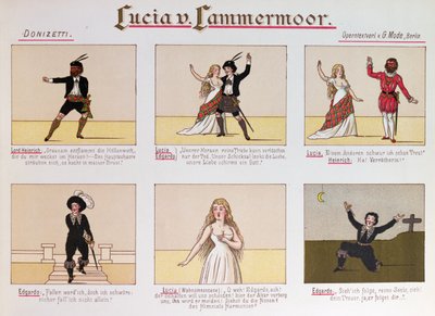 动画片取笑歌剧Lucia di Lammermoor由Donizetti（彩色litho 作者 德国学校