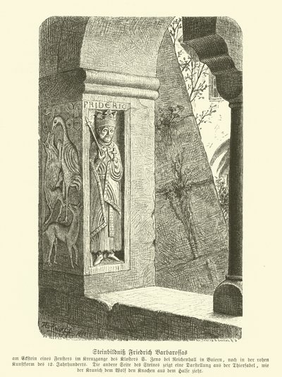 弗雷德里克·巴巴罗萨 (Frederick Barbarossa) 的雕刻石像，神圣罗马帝国皇帝 (雕刻) 作者 德国学校