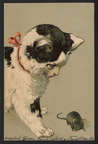 猫玩老鼠（彩色石版画） 作者 德国学校