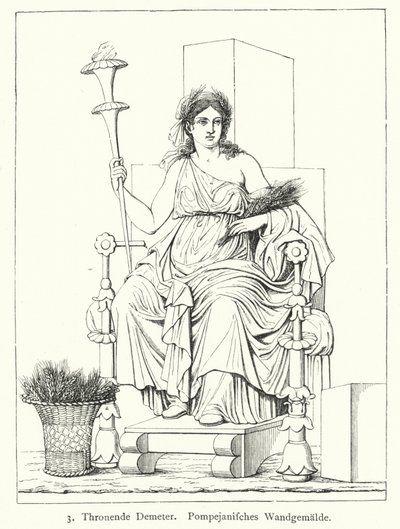 Ceres, Roman goddess of the harvest, enthroned, wall painting from Pompeii (engraving) 作者 德国学校