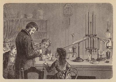 儿童观看科学实验（雕刻） 作者 德国学校