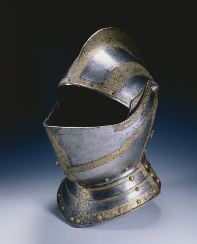 封闭头盔，约1580年（带有黄铜铆钉的蚀刻和镀金钢） 作者 德国学校