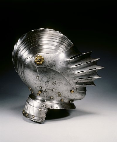 马克西米利风格的封闭头盔，约1520年（钢和黄铜） 作者 德国学校