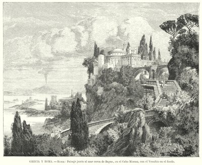 Coastline of the Bay of Naples from the ancient Roman town of Baiae, Cape Miseno, with Vesuvius in the distance (litho) 作者 德国学校