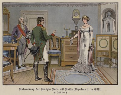 Conversation between Queen Louise of Prussia and the Emperor Napoleon I at Tilsit, 6 July 1807 (colour litho) 作者 德国学校