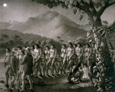 普里部落的舞蹈，从巴西旅程的地图集的插图 作者 德国学校
