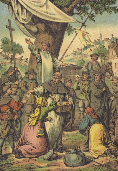 多米尼加修道士约翰·特泽尔（Johann Tetzel）为金钱放纵赎罪券 作者 德国学校