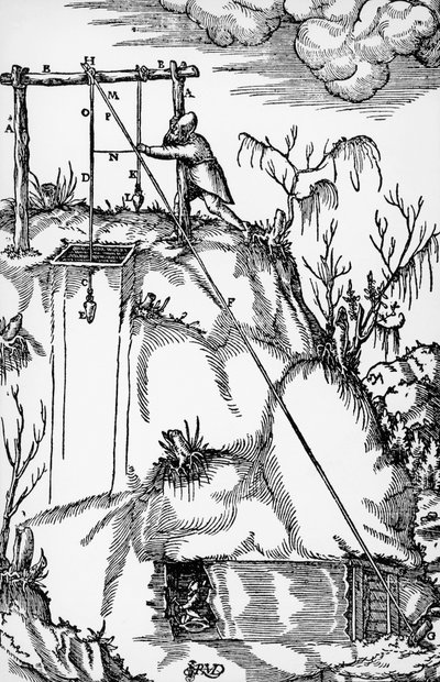 雕刻自De re metallica（论金属的性质），作者Georg Pawer或Georgius Agricola（1494-1555），在巴塞尔出版。 作者 德国学校