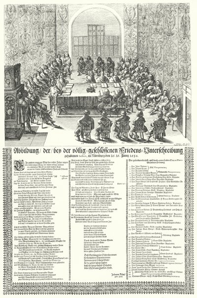 三十年后的 1650 年在纽伦堡举行的欧洲和平大会（版画） 作者 德国学校