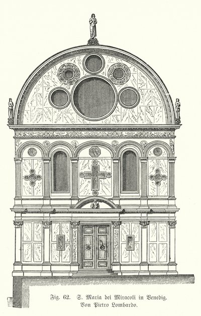 Santa Maria dei Miracoli 教堂的正面，由 Pietro Lombardo 设计，意大利威尼斯（雕刻） 作者 德国学校