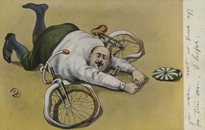 胖子，从自行车上掉下来（彩色石版画） 作者 德国学校