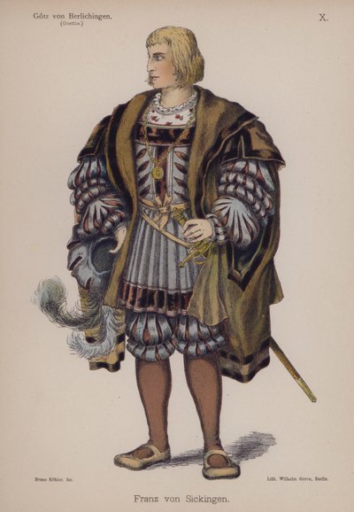 Franz von Sickingen，来自歌德的 Gotz von Berlichingen（彩色石版画） 作者 德国学校