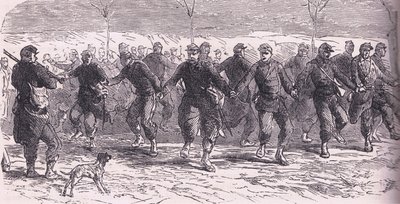 法国士兵在营地里跳舞，《卡塞尔法德战争史》，由卡塞尔有限公司出版，约1890年（平板）。 作者 德国学校