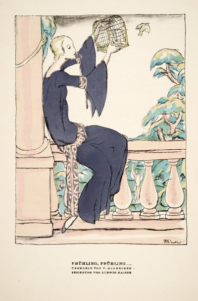 "Frühling, Frühling"，V. Manheimer 的茶服广告，选自《风格》，1922 年出版（pochoir 印刷品） 作者 德国学校