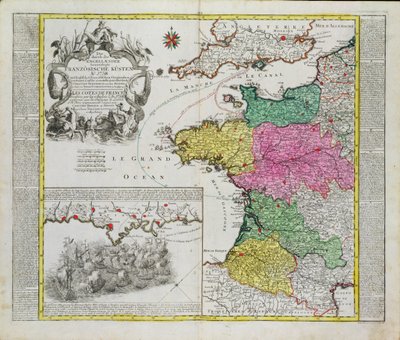 德国地图显示1758年法国港口的英国海军袭击 作者 德国学校