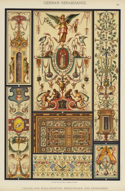 German Renaissance, Ceiling and Wall-Painting, Wood-Mosaic and Embroidery (colour litho) 作者 德国学校