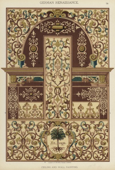 German Renaissance, Ceiling and Wall Painting (colour litho) 作者 德国学校
