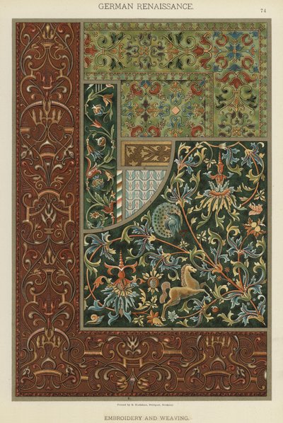 German Renaissance, Embroidery and Weaving (colour litho) 作者 德国学校