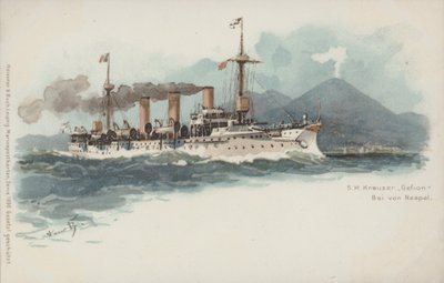 意大利那不勒斯湾的德国巡洋舰 Gefion (chromolitho) 作者 德国学校