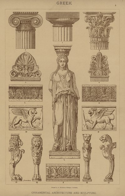 Greek, Ornamental Architecture and Sculpture (colour litho) 作者 德国学校