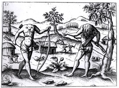 无头的男人和女人，来自圭亚那Sir Walter Raleighs的插图，于1599年在纽伦堡出版 作者 德国学校