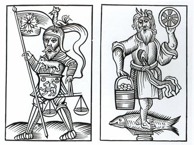 Hermansul或Hermensul（左）和Crodon（右）古代撒克逊人的偶像，在Herman Stangefol的Annales Circuli Westphaliae木刻后，于1656年出版 作者 德国学校