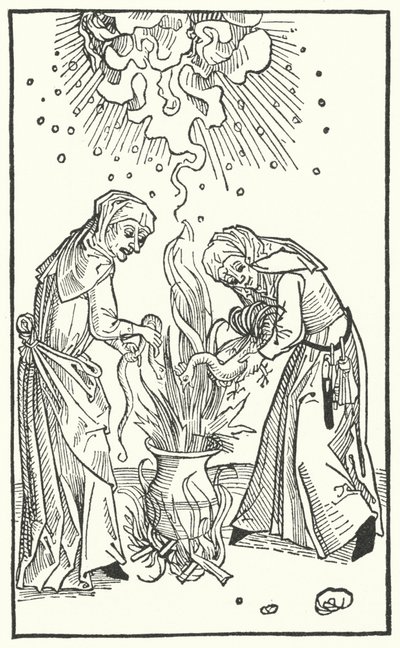 Illustration from a treatise by Ulrich Molitor about diviner women and witchcraft (engraving) 作者 德国学校
