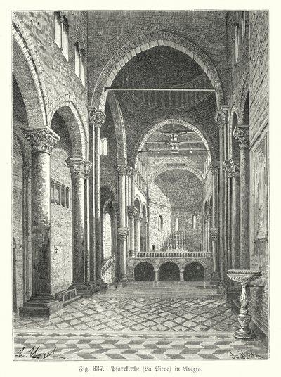 Santa Maria della Pieve 教堂的内部，意大利阿雷佐（雕刻） 作者 德国学校