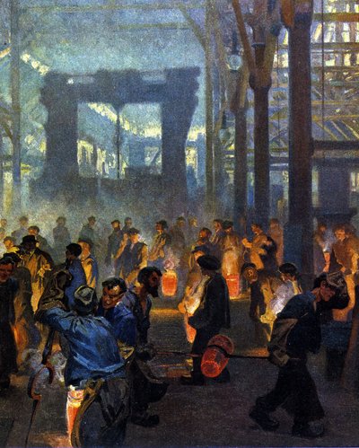 1908 年的冶金厂内部。来自 Jugend 作者 德国学校