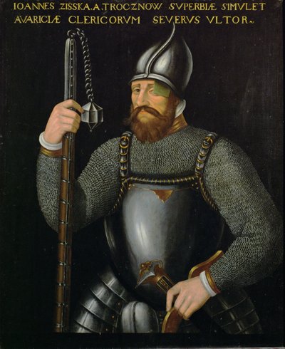 约翰-齐斯卡-冯-特罗克诺夫（Johann Ziska von Trocnov），波希米亚胡斯派和塔博尔派领袖，曾在 1420 年和 1422 年与帝国军队的两次战斗中获胜...... 作者 德国学校