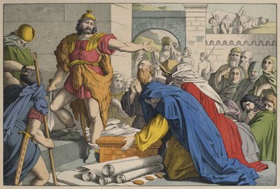 Maspha的Judas Maccabeus，来自LAncien Testament的插图，由Jakob Ferdinand Schreiber，Esslingen（彩色版画）出版 作者 德国学校