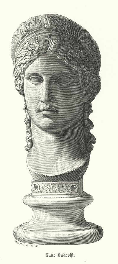 朱诺·卢多维西 (Juno Ludovisi)，古罗马巨大的大理石头像，描绘了马克·安东尼和奥克塔维亚·米诺 (Octavia Minor) 的女儿安东尼娜·米诺 (Antonina Minor) 作为朱诺女神 (雕刻) 作者 德国学校