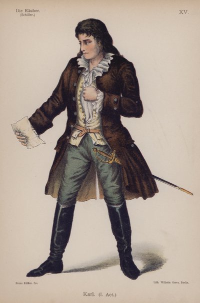 Karl，来自 Die Rauber（强盗） by Friedrich Schiller（彩色石版画） 作者 德国学校