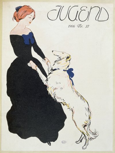 有灵狮的夫人，从Jugend的例证，1906年 作者 德国学校