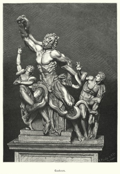 拉奥孔和他的儿子们，1506 年在罗马出土的古希腊或罗马雕塑（版画） 作者 German School