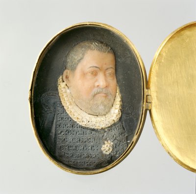 包含Landgrave Wilhelm IV（蜡和镀金银）的蜡微型肖像的小盒子（另见312134和312135） 作者 德国学校