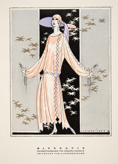 "人体模特"，Johanna Marbach 的连衣裙广告，选自《风格》，1922 年出版（pochoir 印刷品） 作者 德国学校