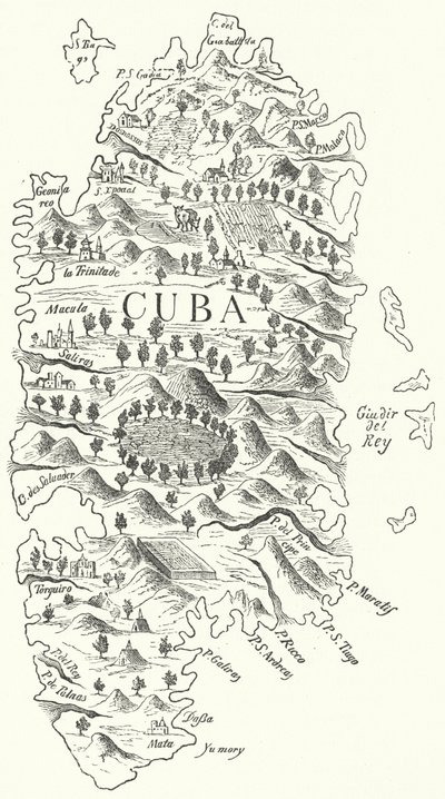 古巴地图，约1500年（雕刻）。 作者 德国学校