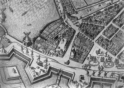 汉堡地图显示其第一个歌剧院，1690年 作者 German School