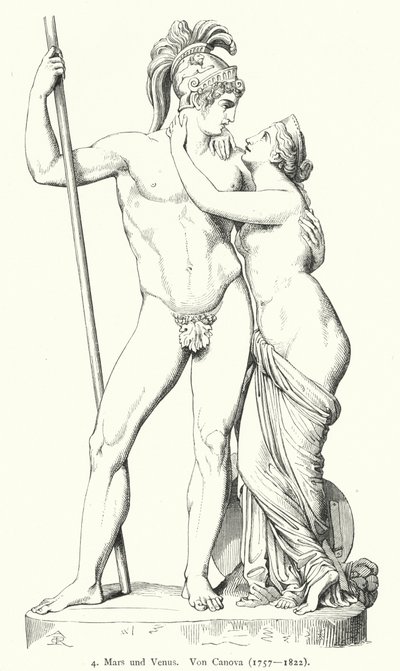 Mars and Venus, marble sculpture by Italian Neoclassical sculptor Antonio Canova (engraving) 作者 德国学校