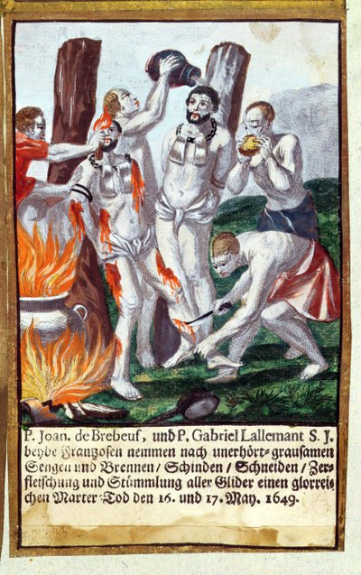 1649年在Nouvelle-France 1649年，Iroquois的Jean de Brebeuf和Gabriel Lalemant的殉难，来自耶稣会士殉道学，1688年 作者 德国学校