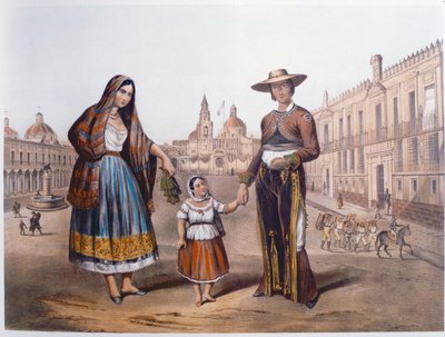 墨西哥家庭在广场圣多明各，墨西哥城，c.1840 作者 德国学校
