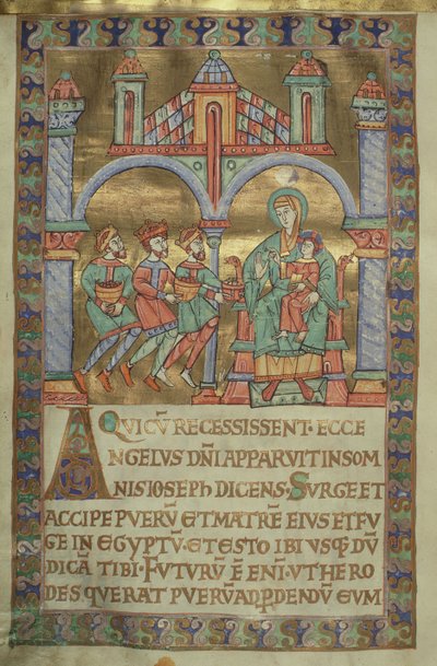 卡扎特女士。 1207，IV，fol.V v.Magi的崇拜，来自普洛克大教堂的Evangeliarium，c.1075 作者 德国学校